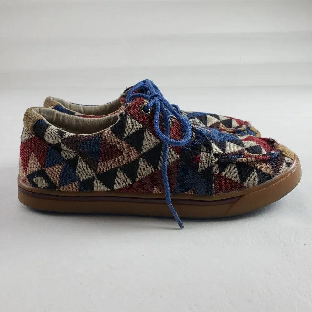 Twisted X Hooey Loper Shoe Kids 2 Blue Red Southwest Aztec Lace Up Moc Girl Boy